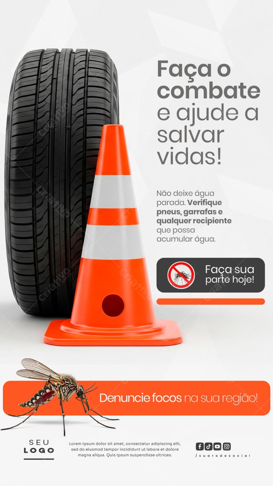Flyer Combate Aedes Aegypti Focos Dengue Pneus PSD Editável
