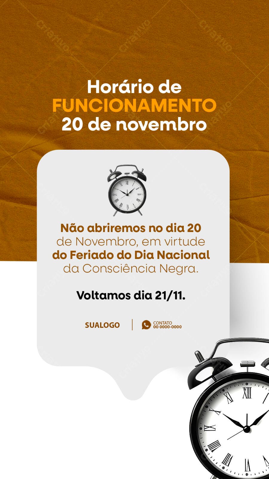 Flyer Horário de Funcionamento Feriado Consciência Negra PSD Editável