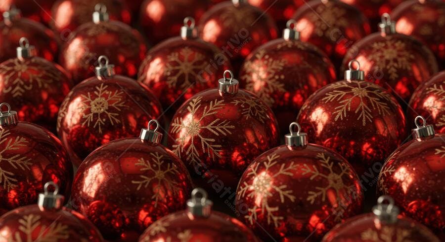 Textura bolas de natal vermelhas glitter dourado flocos de neve para fundo