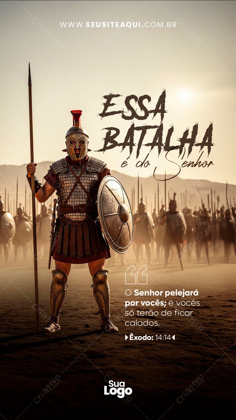 Flyer para Mensagem Bíblica de Batalha e Fé PSD Editável