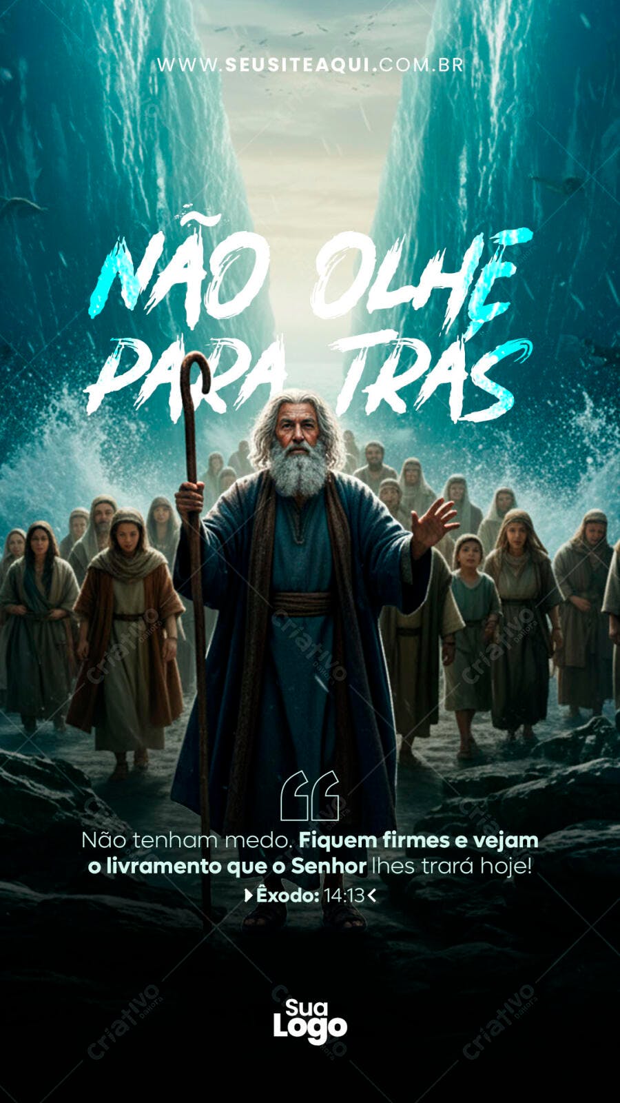 Flyer Religioso Mensagem Bíblica Não Olhe Para Trás PSD Editável