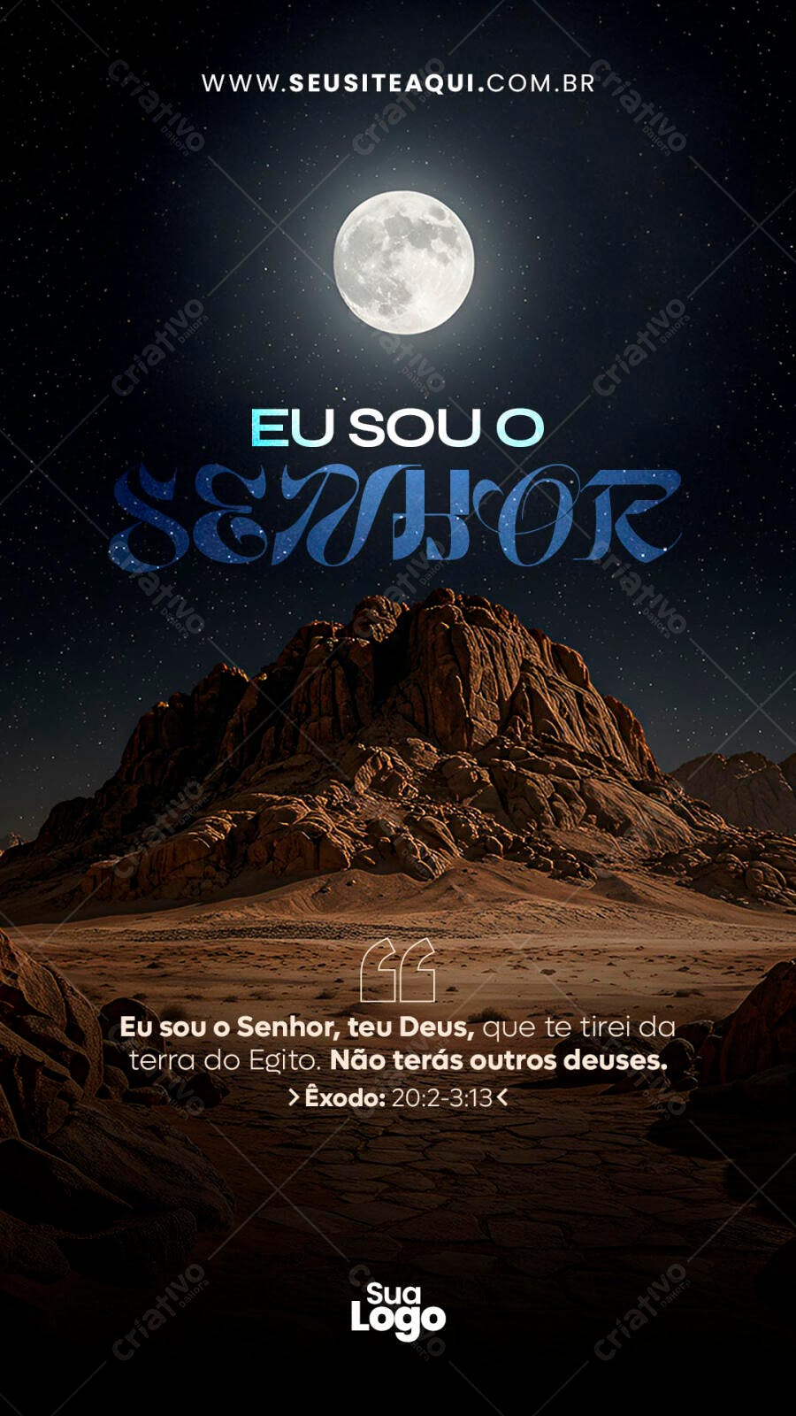 Flyer Igreja Noite Estrelada Montanhas "Eu Sou o Senhor" PSD Editável
