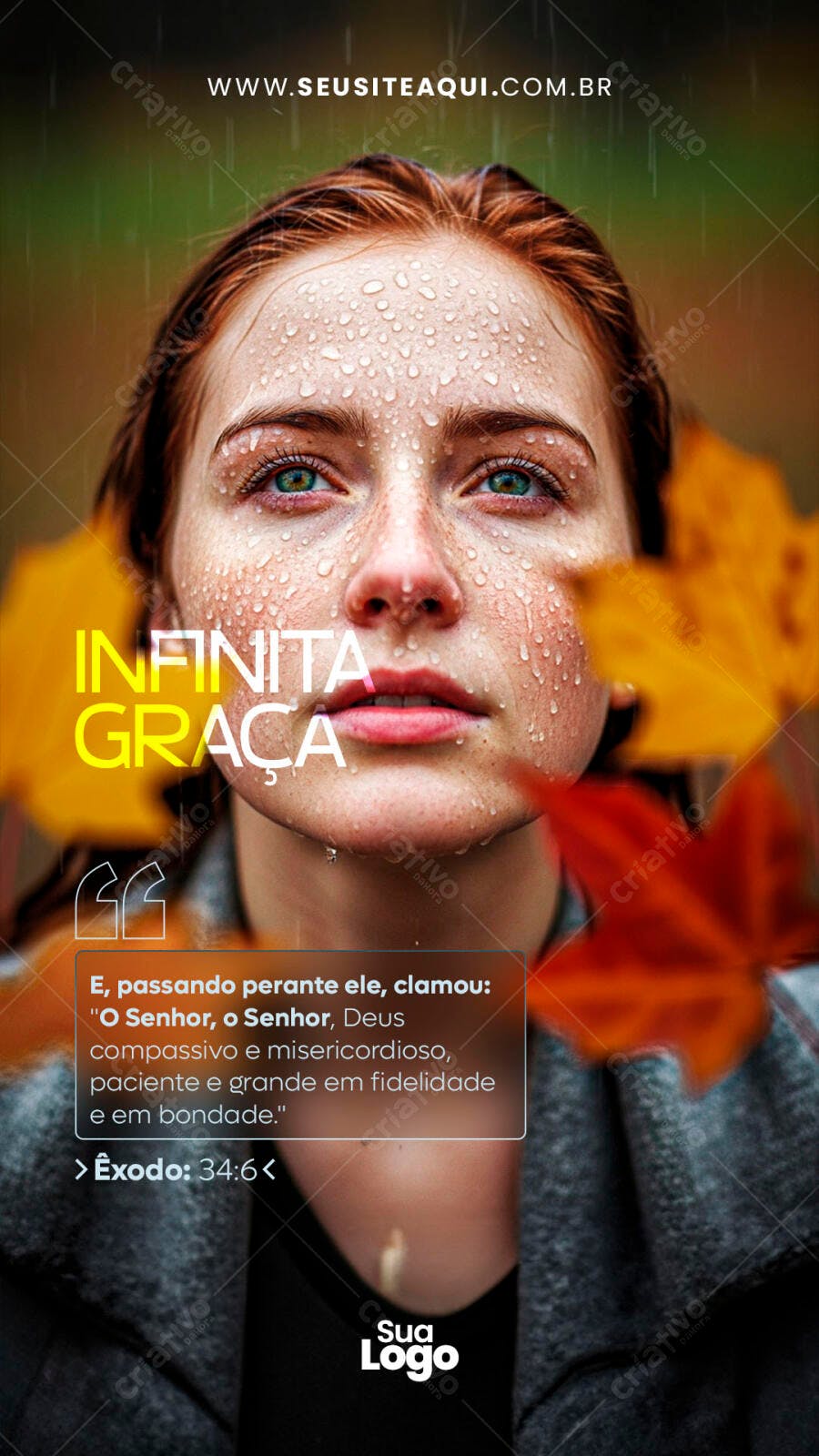 Post para Redes Sociais Mulher na Chuva Infinita Graça PSD Editável
