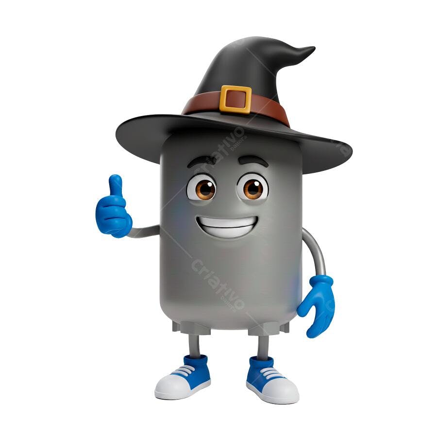 Mascote de Halloween Bruxo Feliz com Polegar para Cima PNG com fundo transparente