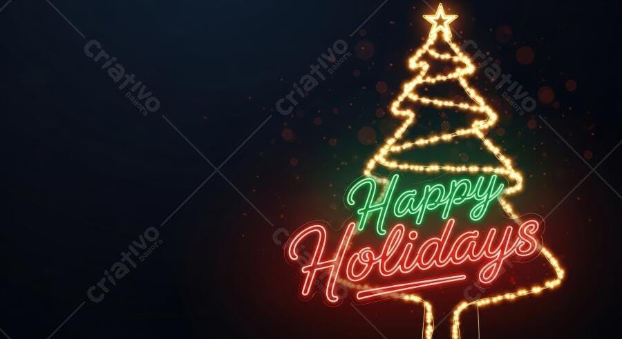 Árvore de Natal neon colorida com mensagem Happy Holidays