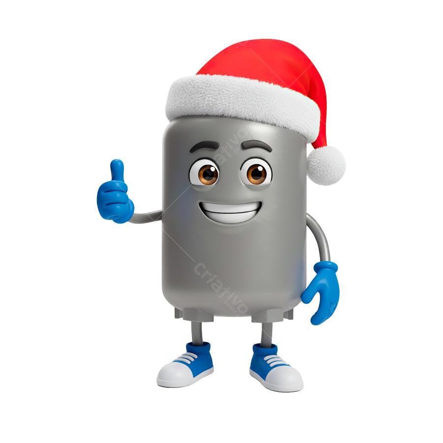 Mascote 3D de Natal com polegar para cima cinza vermelho azul PNG com fundo transparente