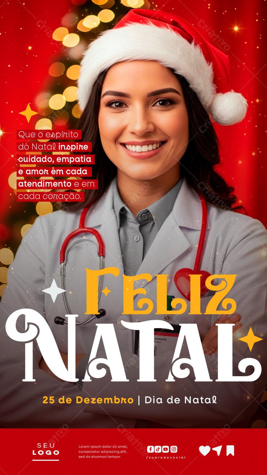 Flyer Natalino Médica Feliz Natal Cuidado Empatia PSD Editável