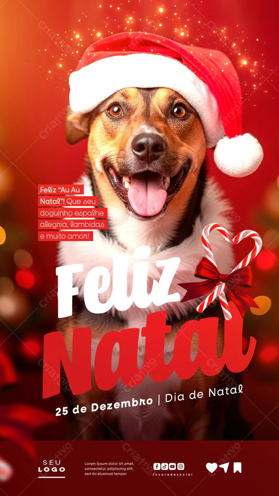 Flyer Natal Pet Cachorro com Gorro de Papai Noel PSD Editável