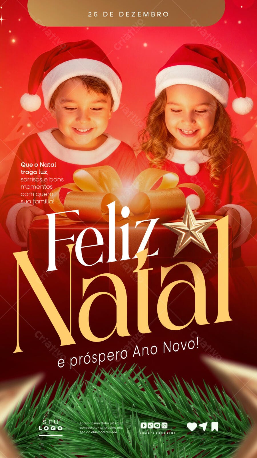 Flyer Natal e Ano Novo com Crianças PSD Editável