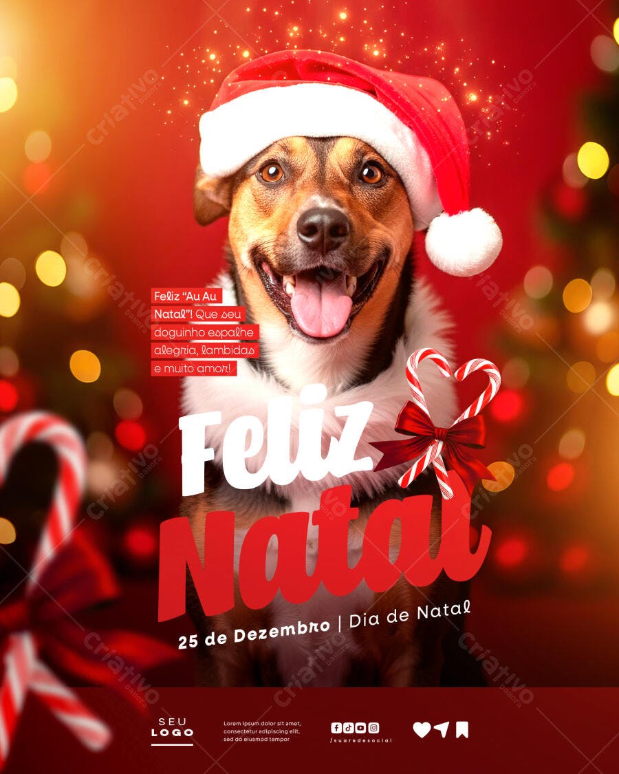 Post de Natal com Cachorro Feliz PSD Editável