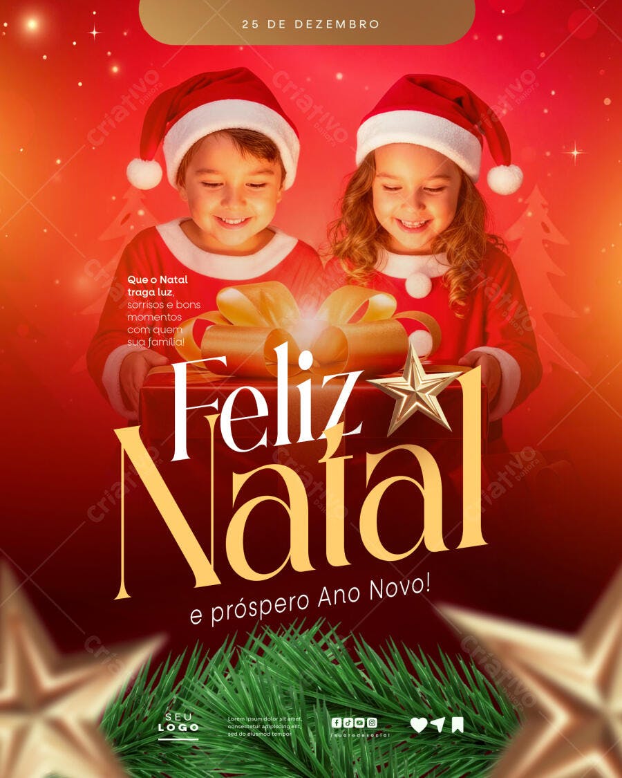 Flyer Natal e Ano Novo com Crianças Papai Noel PSD Editável
