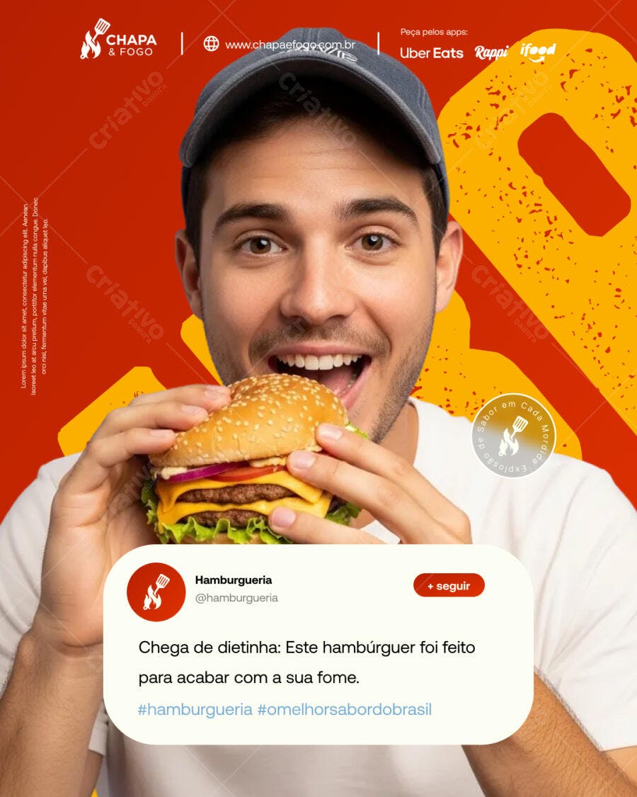 Post para Hamburgueria Fim da Fome Brasil PSD Editável