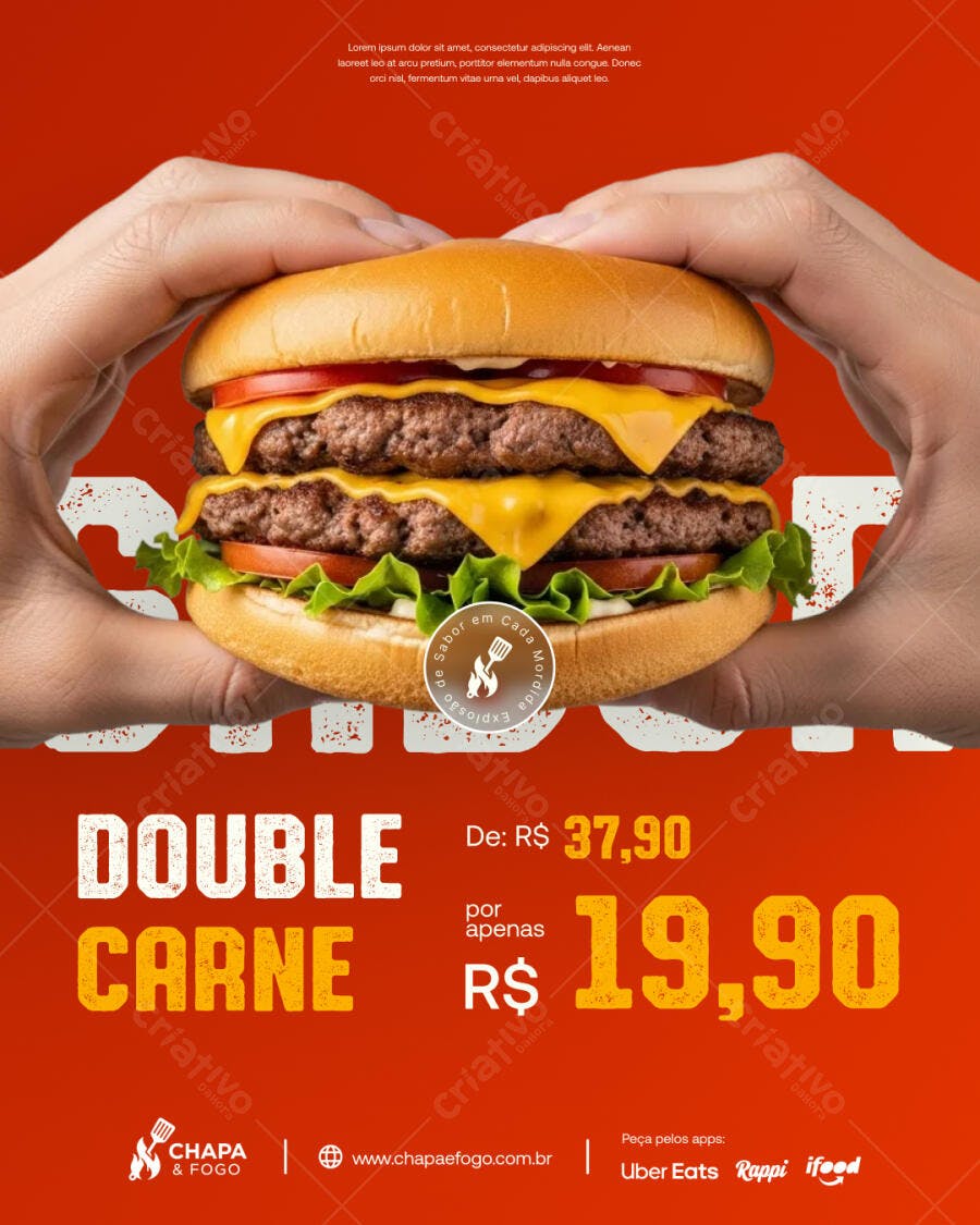 Flyer Oferta Hambúrguer Double Carne PSD Editável