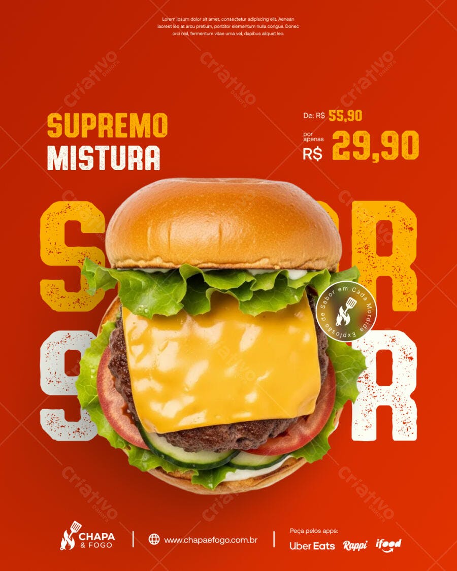 Flyer Promocional de Hambúrguer Supremo PSD Editável