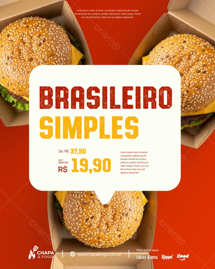 Flyer Promocional Hambúrguer Brasileiro Simples PSD Editável