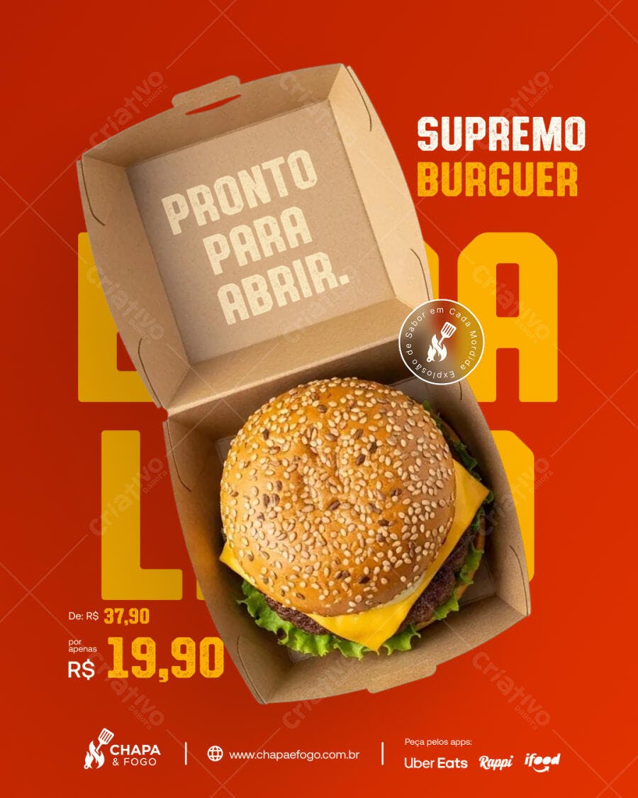 Post para Redes Sociais Promoção Supremo Burguer PSD Editável