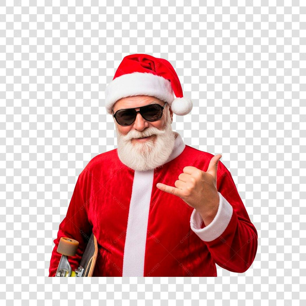 Personagem Papai Noel Skatista Óculos Escuros Shaka Natal PNG com fundo transparente