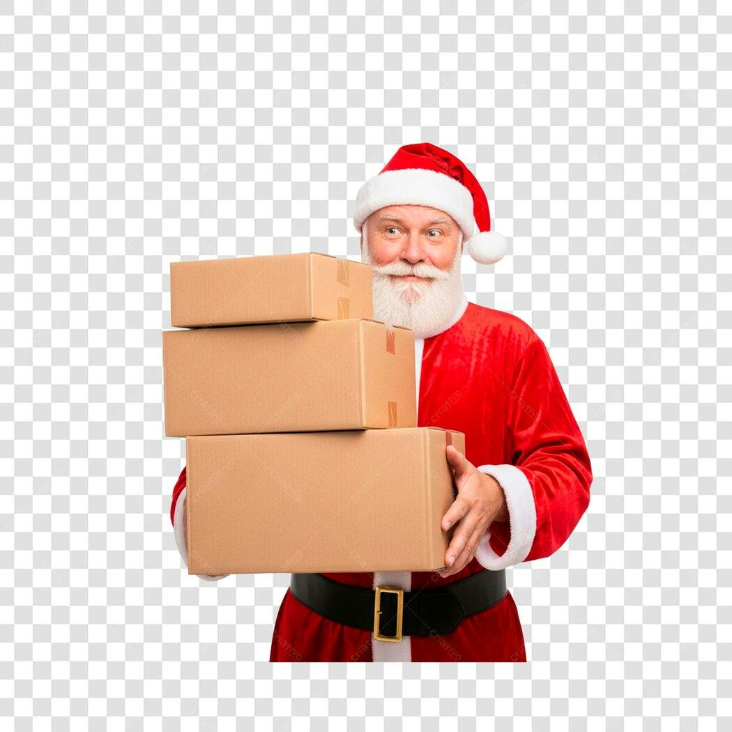 Papai Noel Natal 25 Dezembro Entrega Caixas Presentes Homem Branco Roupa Vermelha PNG com fundo transparente