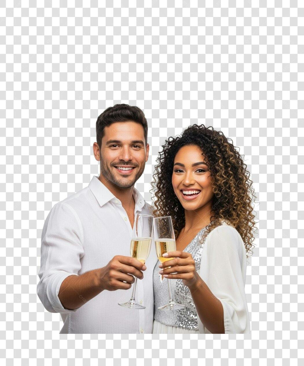 Foto Casal Jovem Multicultural Brindando Festas Ano Novo PNG fundo transparente
