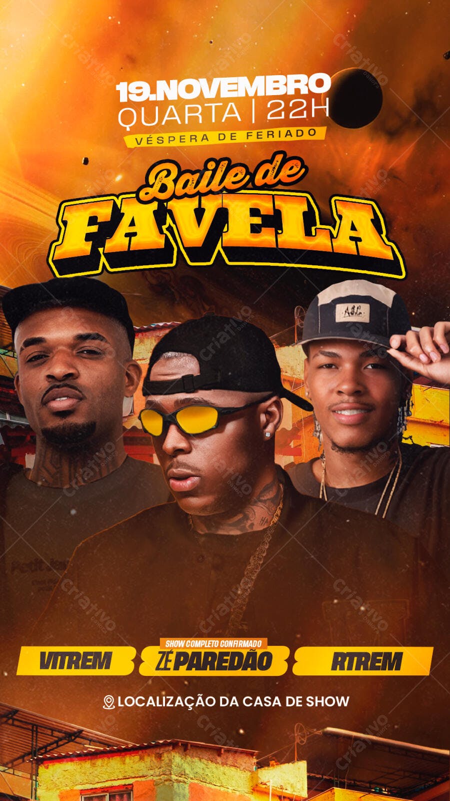 Flyer para Baile de Favela 19.Novembro PSD Editável