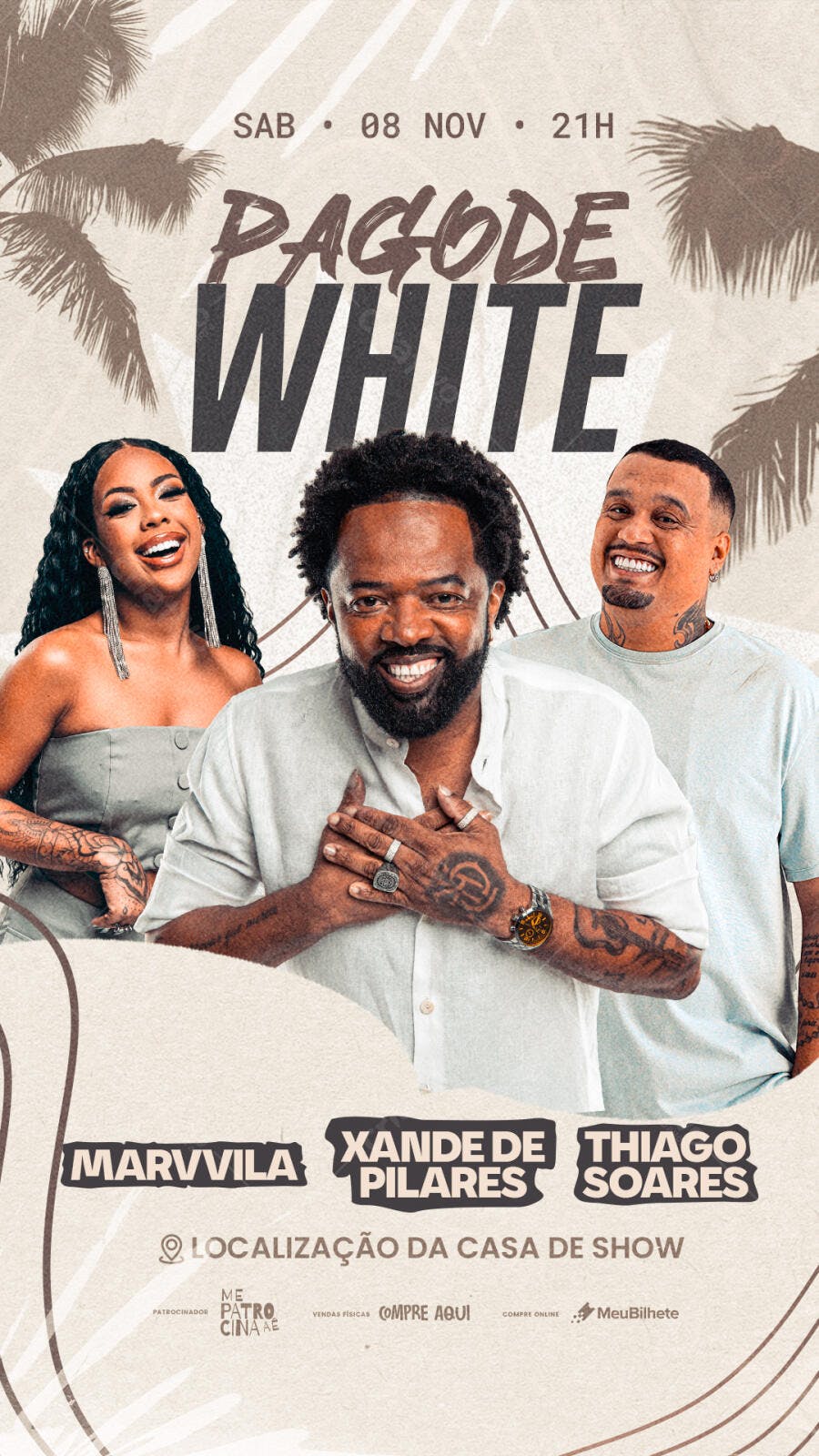 Flyer de Evento Pagode White com Marvvila Xande Thiago Soares PSD Editável