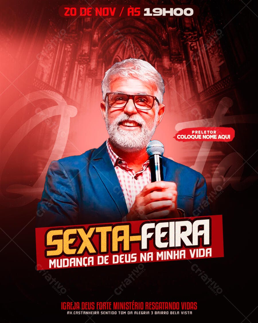 Flyer Culto Sexta-Feira Mudança de Deus na Minha Vida PSD Editável