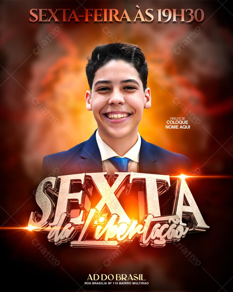 Flyer Digital para Sexta da Libertação Jovem Preletor de Terno PSD Editável