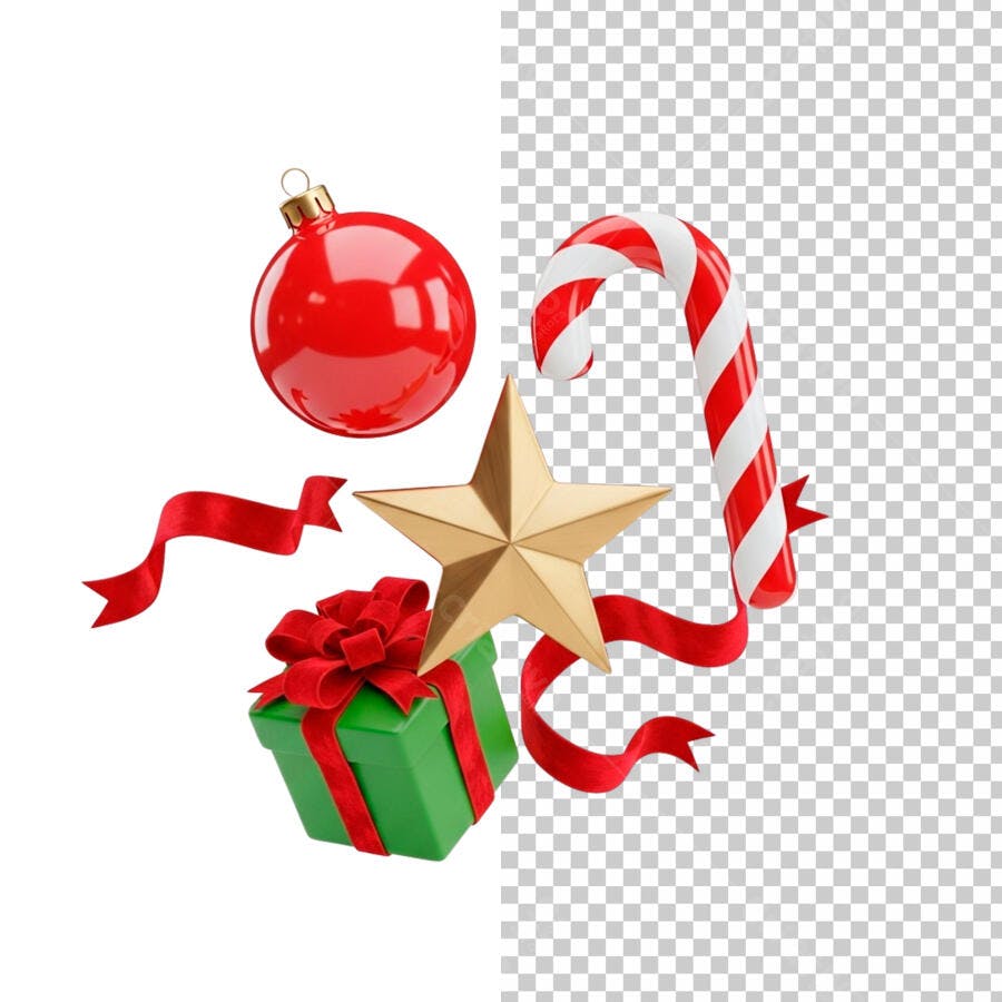 Clipart Natal festivo vermelho dourado verde PNG com fundo transparente