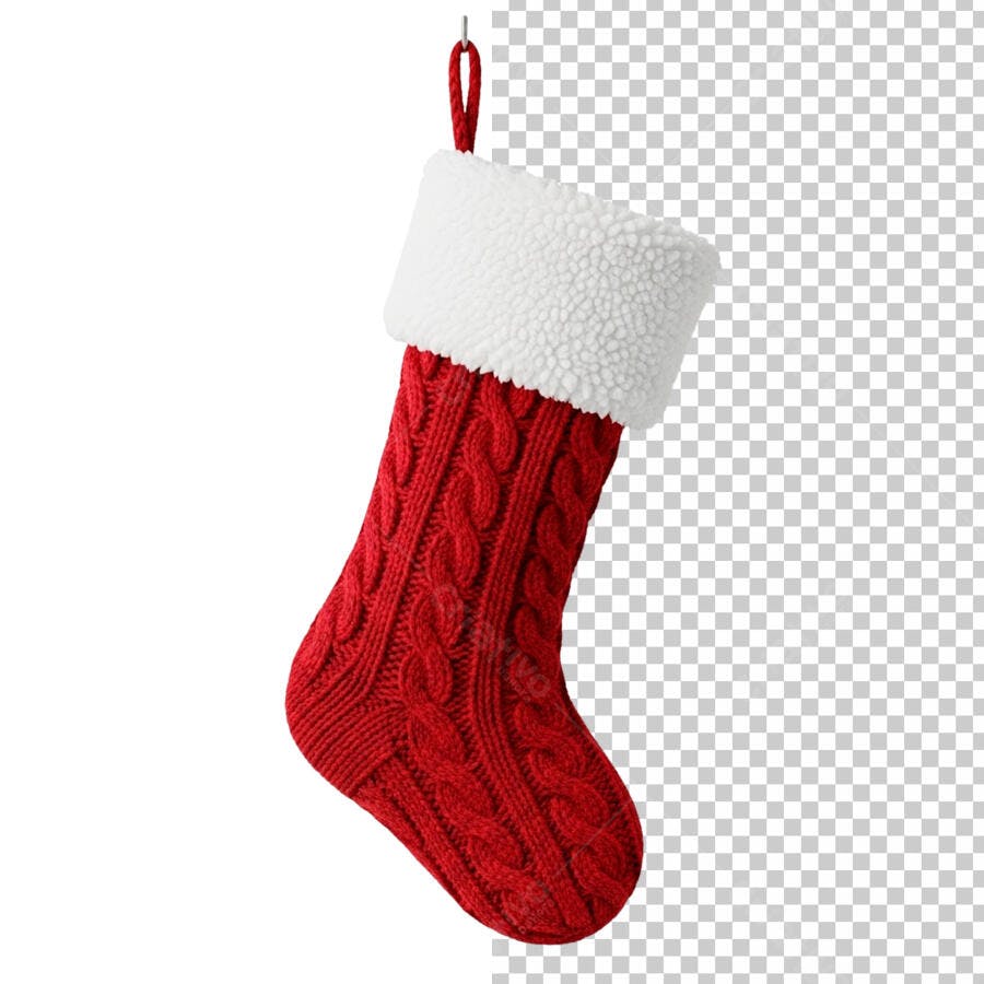 Elemento Gráfico Meia de Natal Vermelha Tricotada Festas de Fim de Ano PNG com fundo transparente