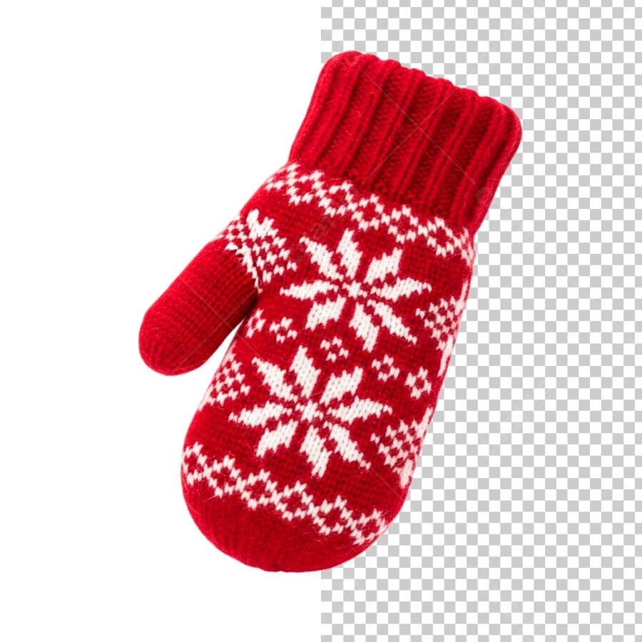 Elemento Gráfico Luva de Natal Vermelha Flocos Neve Inverno PNG com fundo transparente