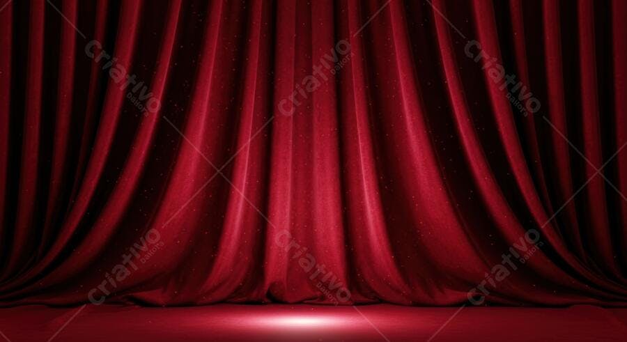 Cortinas de veludo vermelho para palco de teatro vazio iluminado