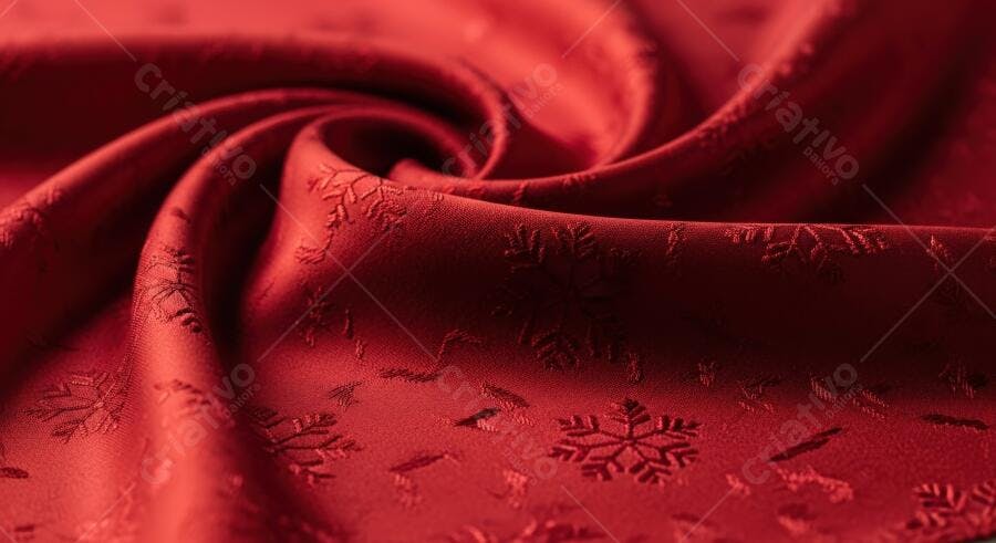 Textura tecido vermelho natalino com flocos de neve para fundo