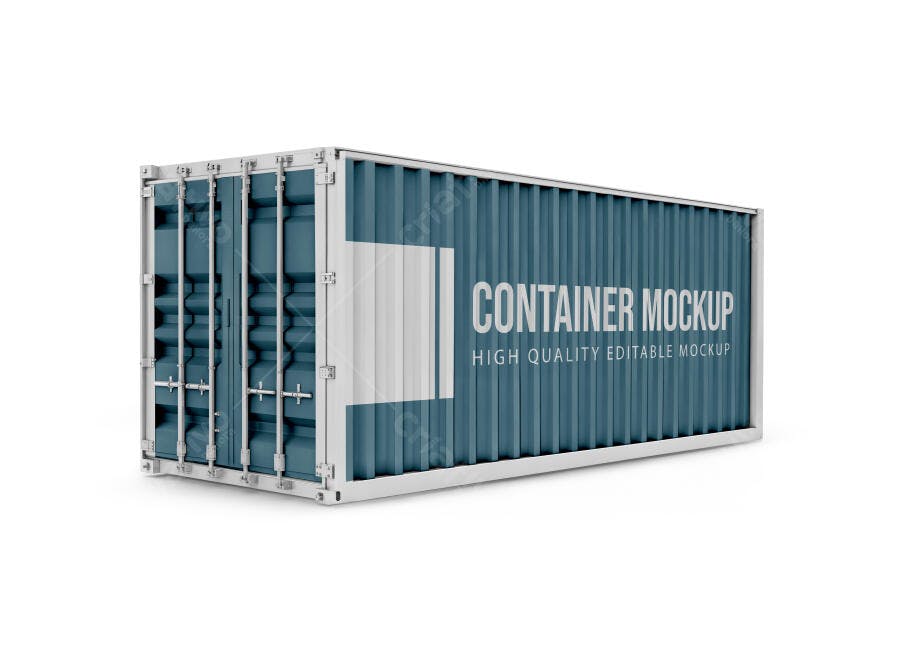 Mockup 3D Realista de Container Marítimo Azul para Transporte e Logística