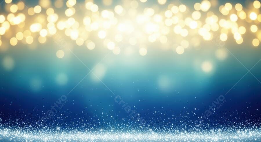 Textura luzes bokeh douradas fundo azul com glitter para celebrações