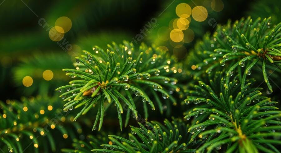 Textura pinheiro natal orvalho luzes bokeh para fundo