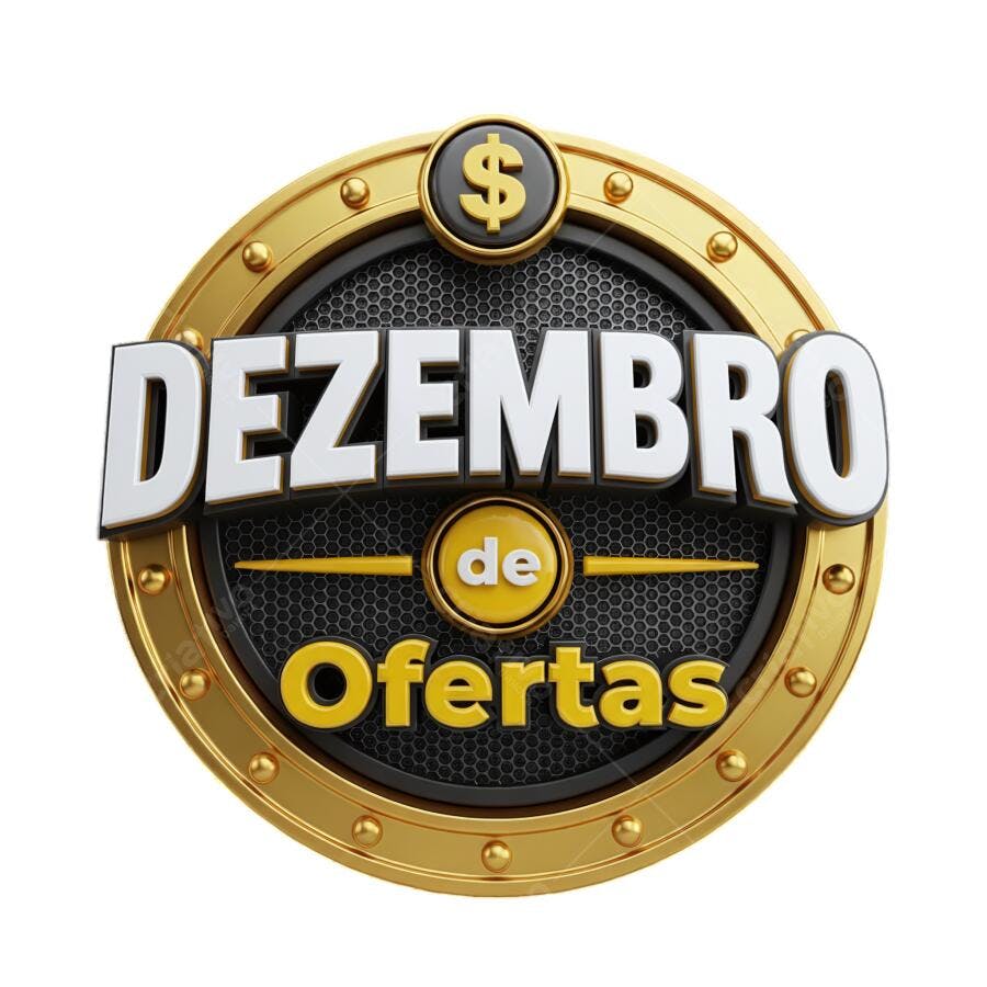 Selo 3D Dezembro de Ofertas Dourado Metálico PNG com fundo transparente