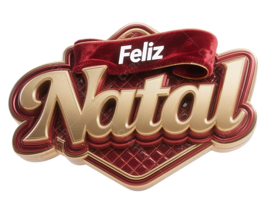 Título Decorativo Feliz Natal Dourado e Vermelho PNG com fundo transparente