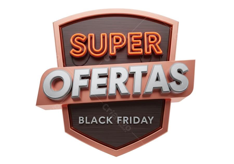 Selo Super Ofertas Black Friday Neon Metalizado PNG com fundo transparente