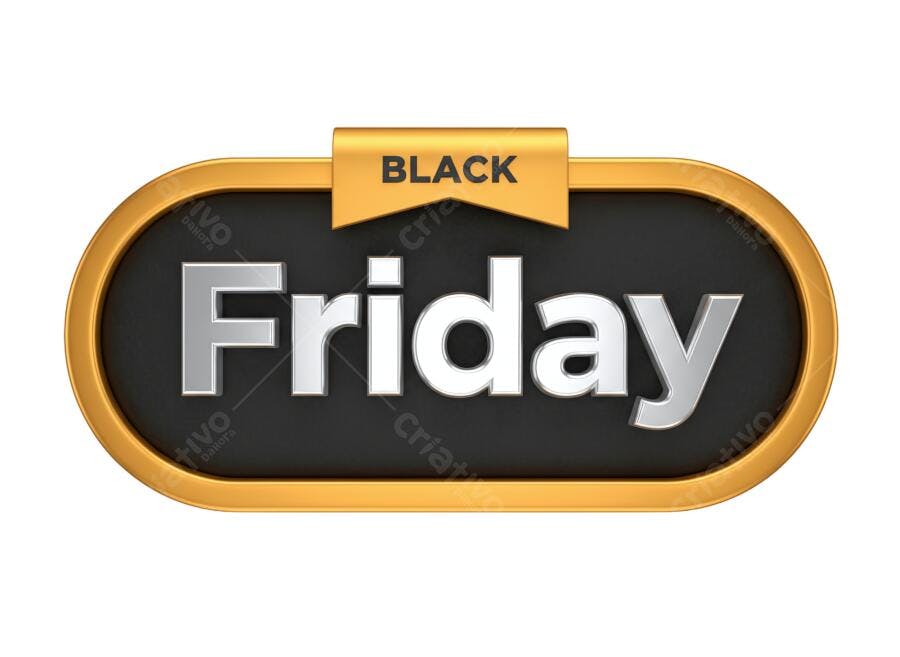 Selo Promocional Black Friday 3D dourado e cinza PNG com fundo transparente
