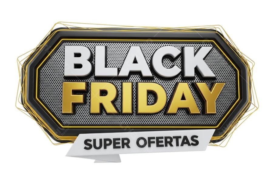 Selo Promocional Black Friday Super Ofertas Dourado Prata PNG com fundo transparente
