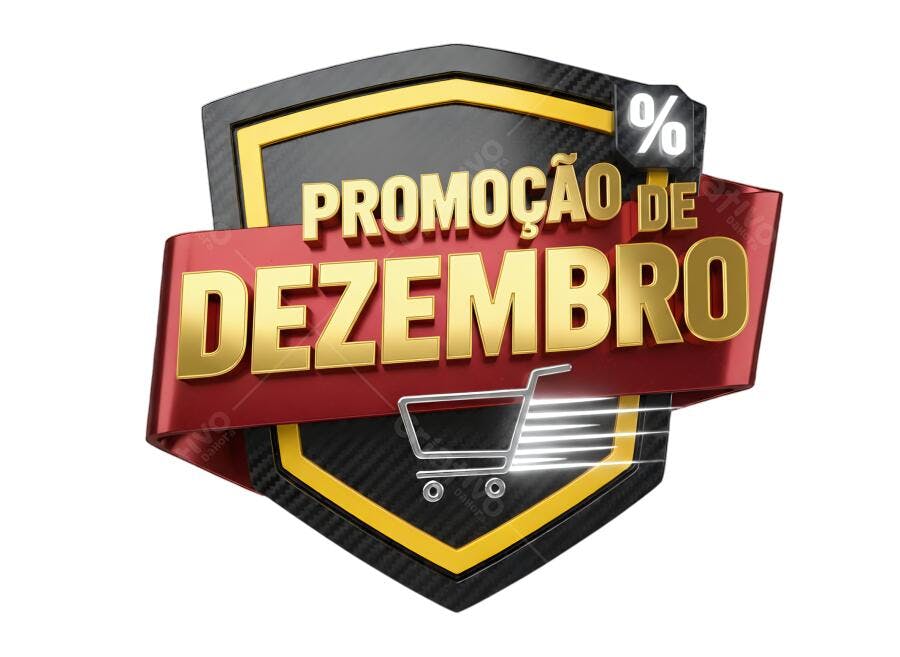 Selo Promoção Dezembro Ofertas Descontos Dourado Vermelho PNG com fundo transparente