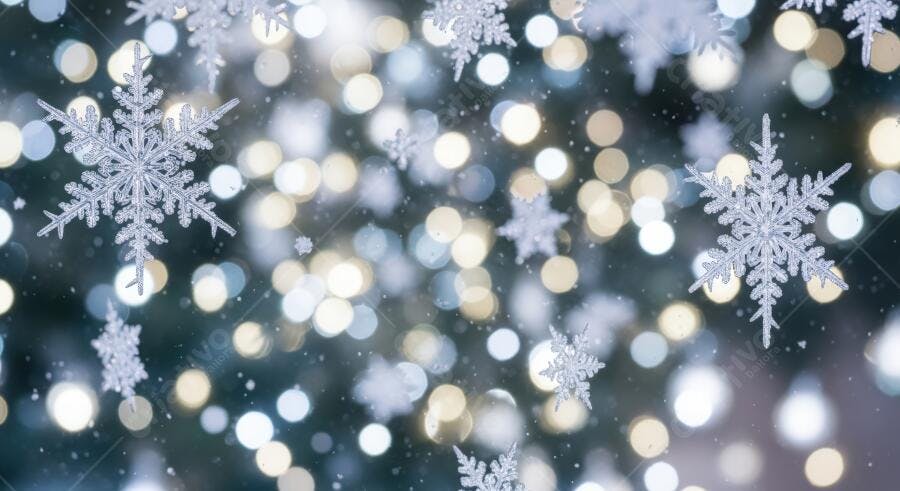 Textura Flocos de Neve e Luzes Bokeh Cintilantes para Fundo de Inverno