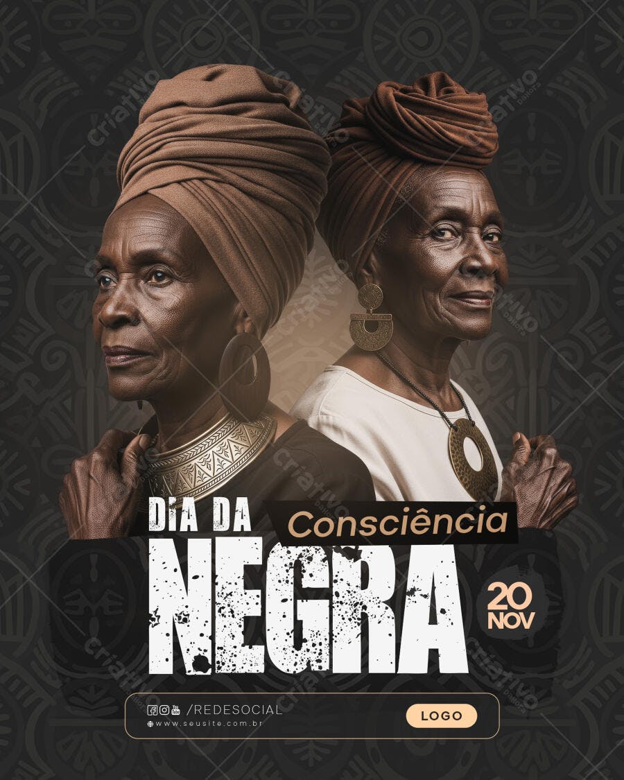 Flyer Dia da Consciência Negra 20 Nov Mulheres Negras PSD Editável