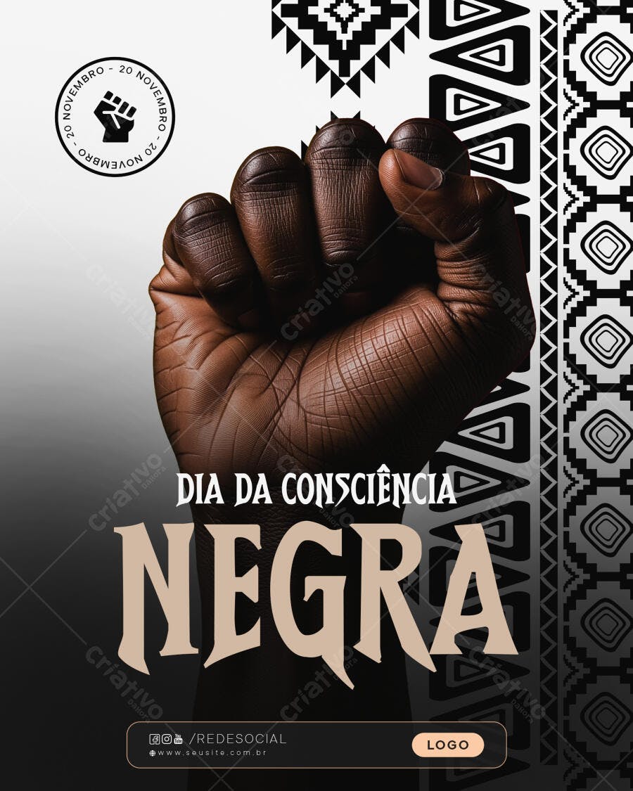 Post para Redes Sociais Dia da Consciência Negra 20 de Novembro PSD Editável