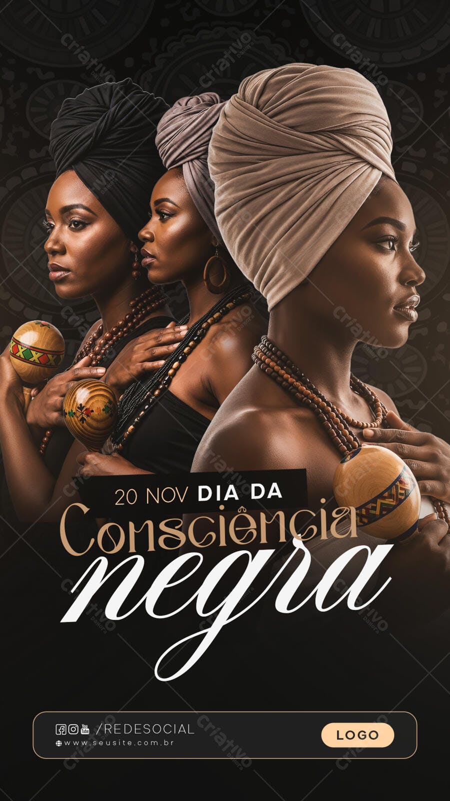 Flyer 20 NOV Dia da Consciência Negra Mulheres Afro PSD Editável