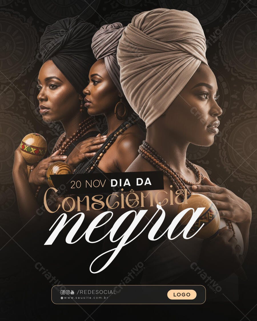 Flyer para Dia da Consciência Negra 20 Nov com Mulheres Afro PSD Editável