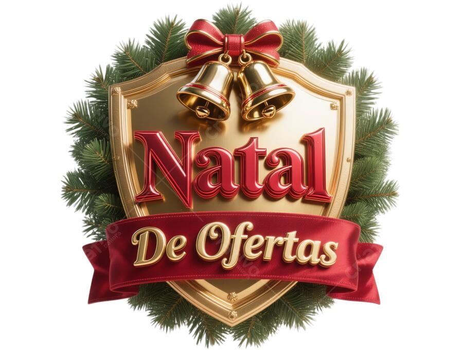 Selo comercial Natal de Ofertas dourado e vermelho com sinos PNG com fundo transparente