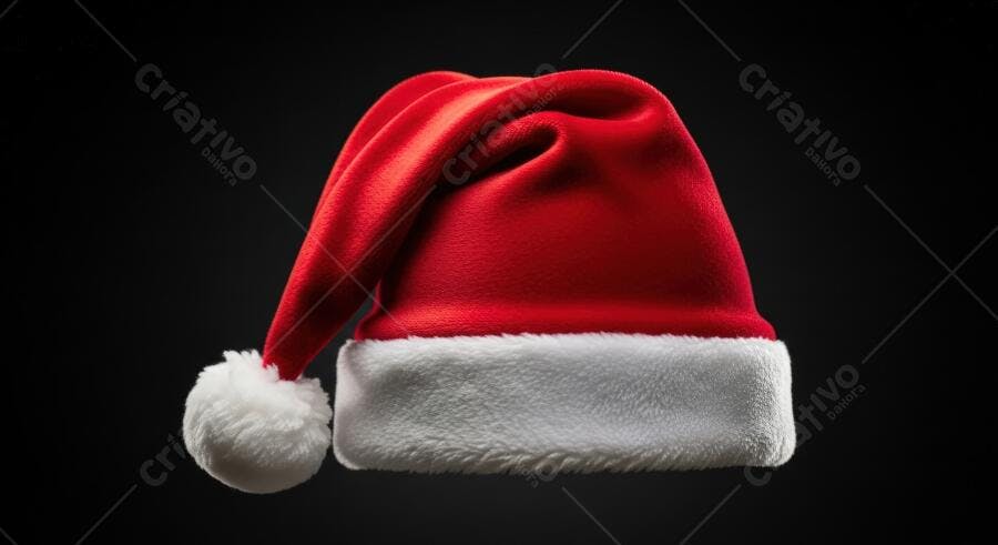 Touca de Papai Noel vermelha com pompom branco festivo fundo preto