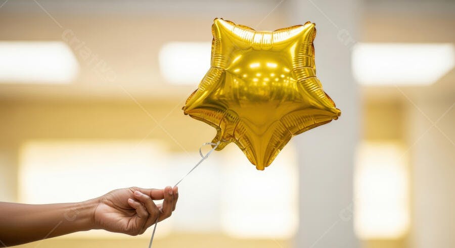 Balão estrela dourado em celebração segurado por mão escura