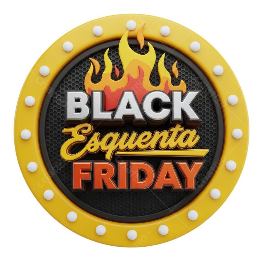 Selo Promocional Esquenta Black Friday 3D com chamas PNG com fundo transparente